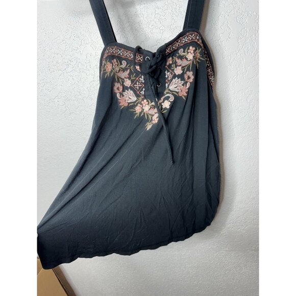 American Eagle Soft & Sexy Tank Black Floral Embroidered Small Tie Front Loose I - Picture 5 of 11